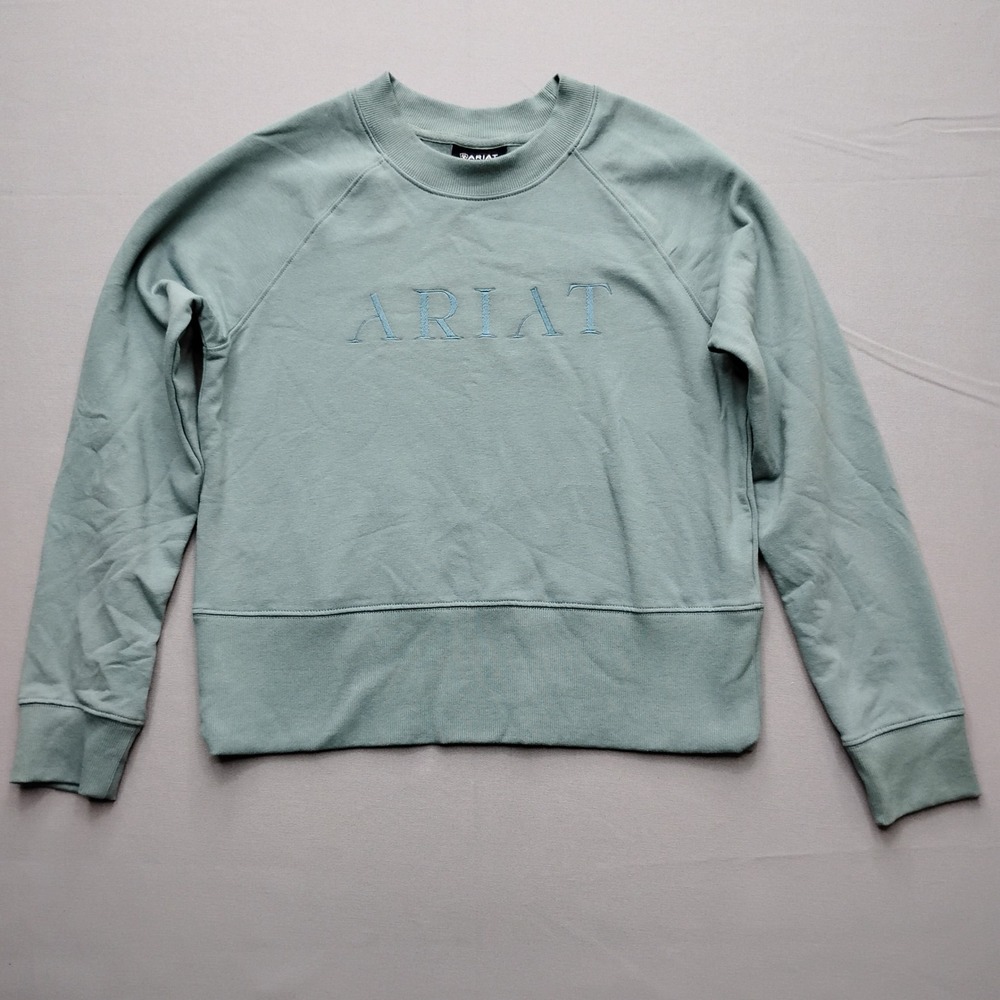 Ariat Womens Sage Green Embroidered Logo Raglan Crewneck Sweatshirt Size M